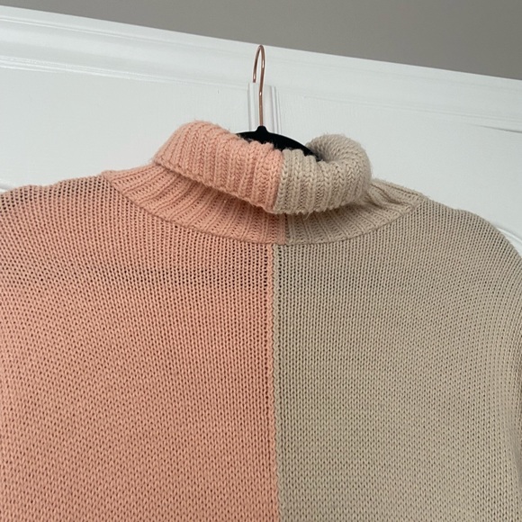 Two Tone Turtle Neck Sweater Dress - Picture 3 of 7